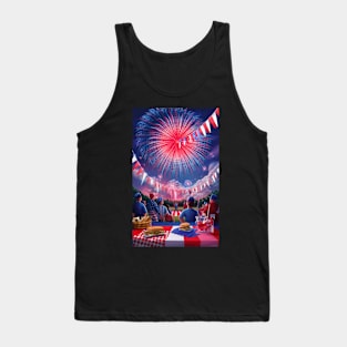 Fourth of July Patriotic Design Watching Fireworks Tank Top